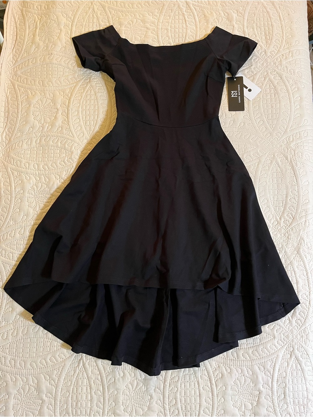 Off-Shoulder Black High-Low Fit & Flare Dress RR-672